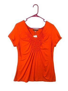 Cable & Gauge Women's Size XL Fireglow Orange Smocked Short Sleeve Top NWT